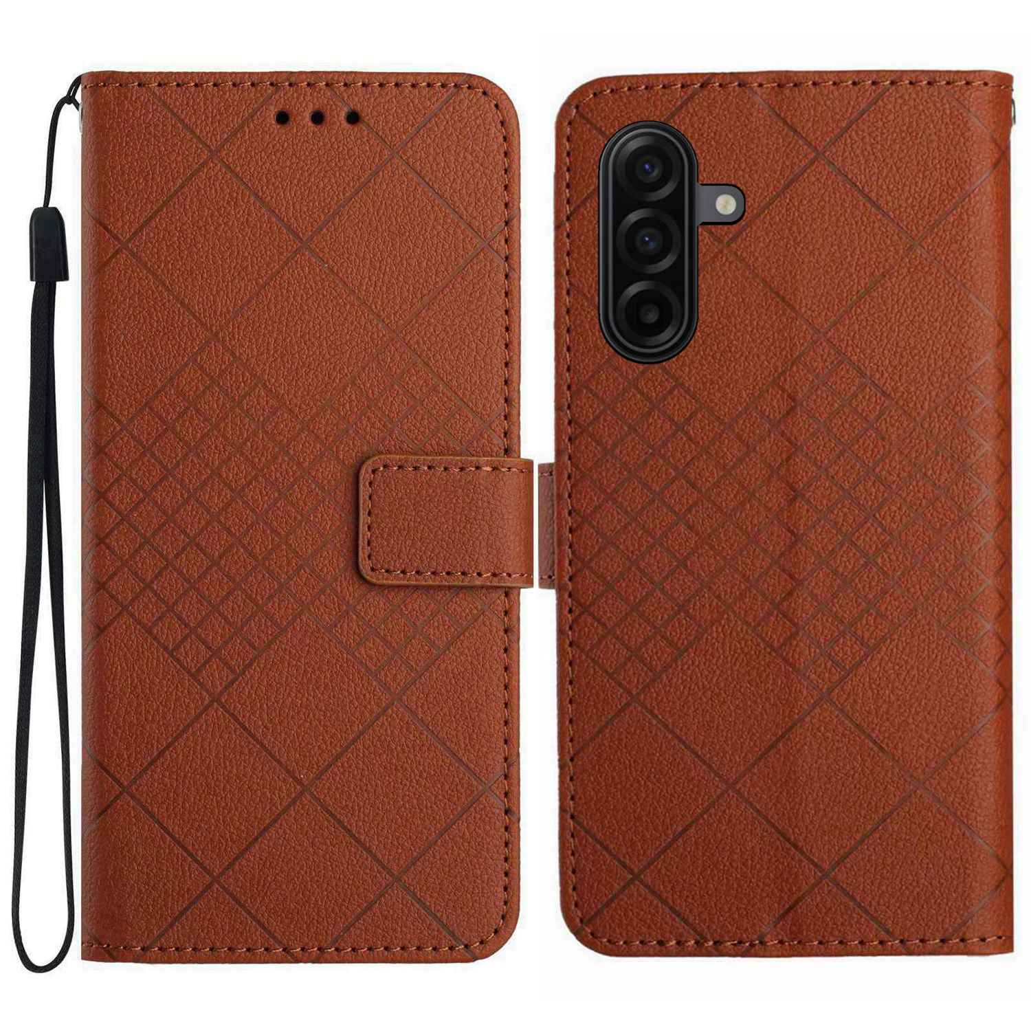 For Samsung Galaxy A57 5G Case Wallet Imprint PU Leather Flip Folio Phone Cover - Brown