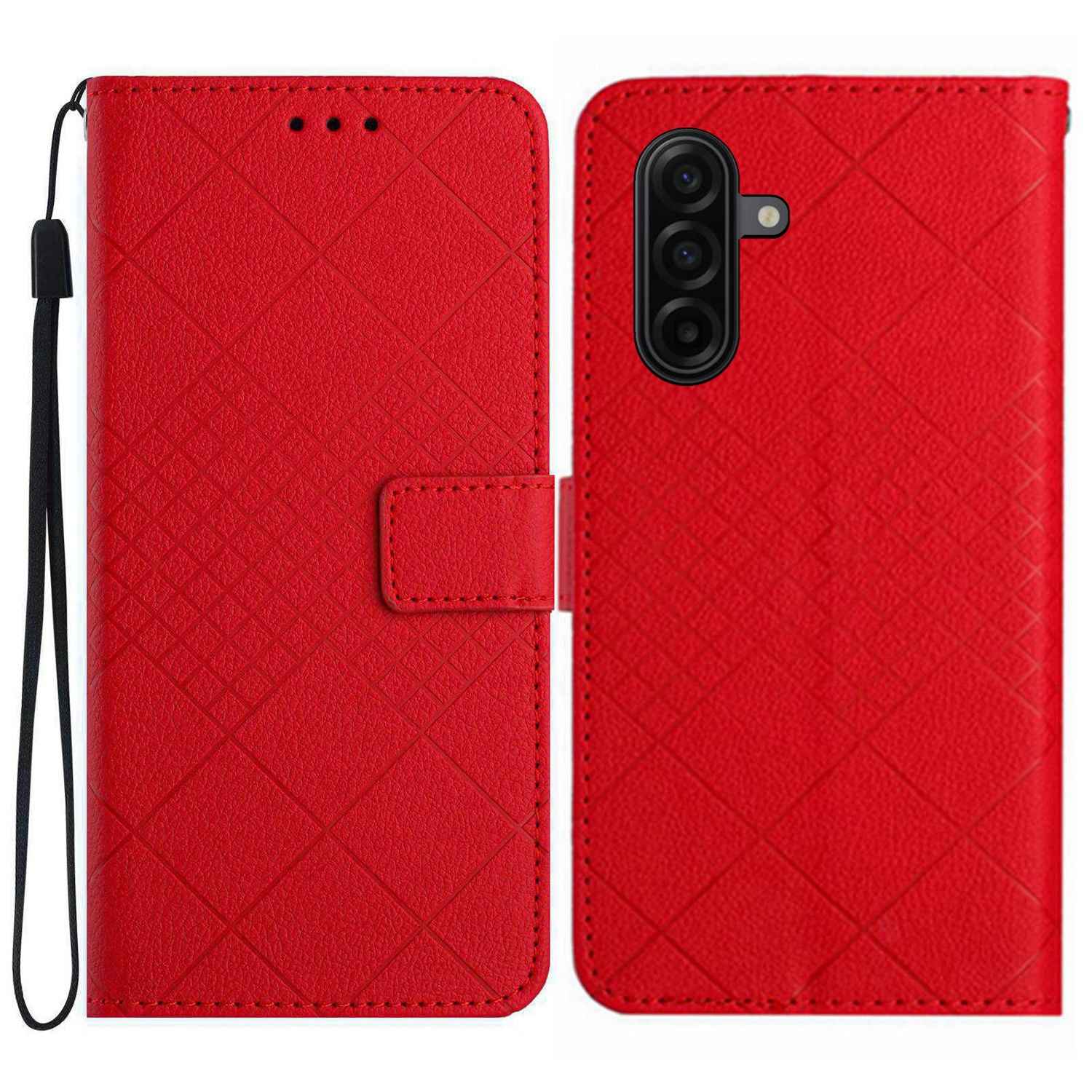 For Samsung Galaxy A57 5G Case Wallet Imprint PU Leather Flip Folio Phone Cover - Red