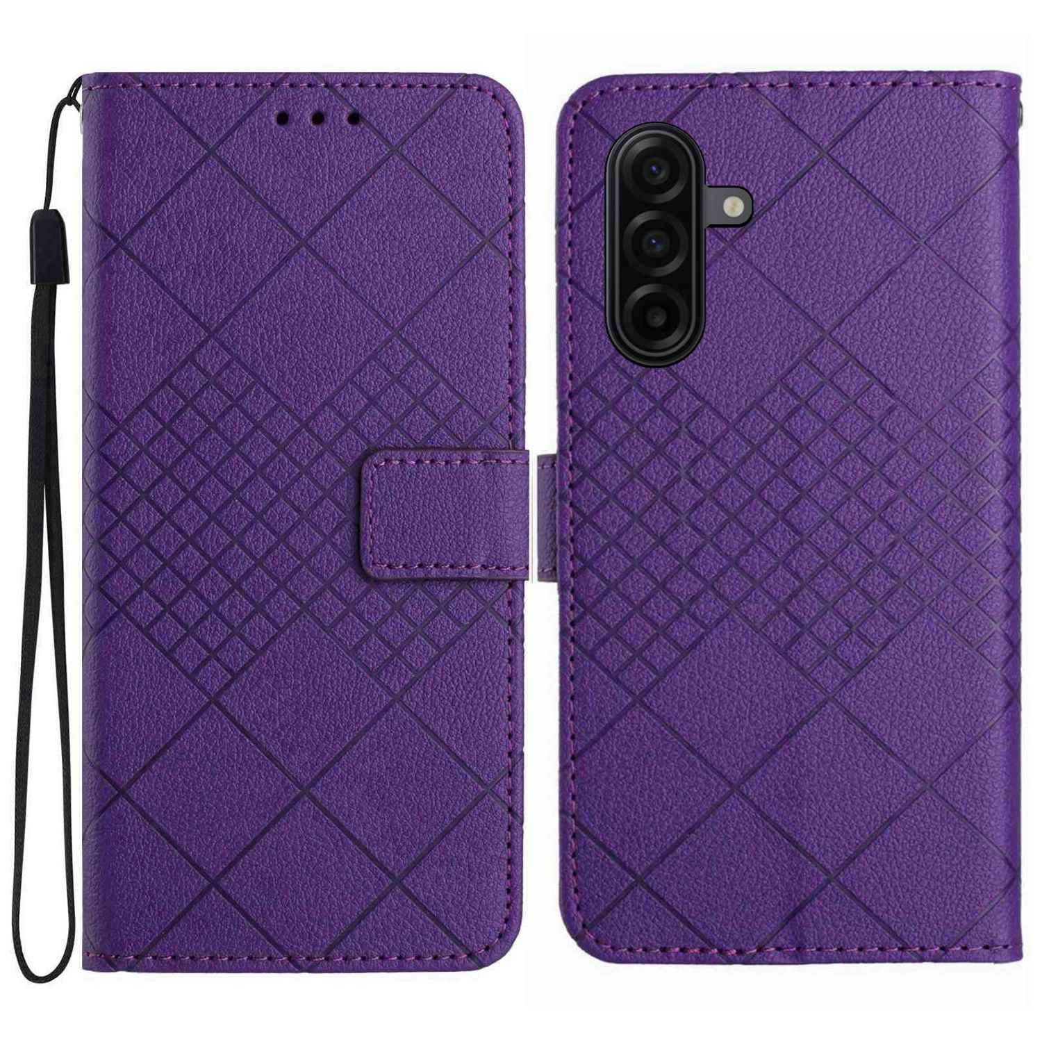 For Samsung Galaxy A57 5G Case Wallet Imprint PU Leather Flip Folio Phone Cover - Dark Purple