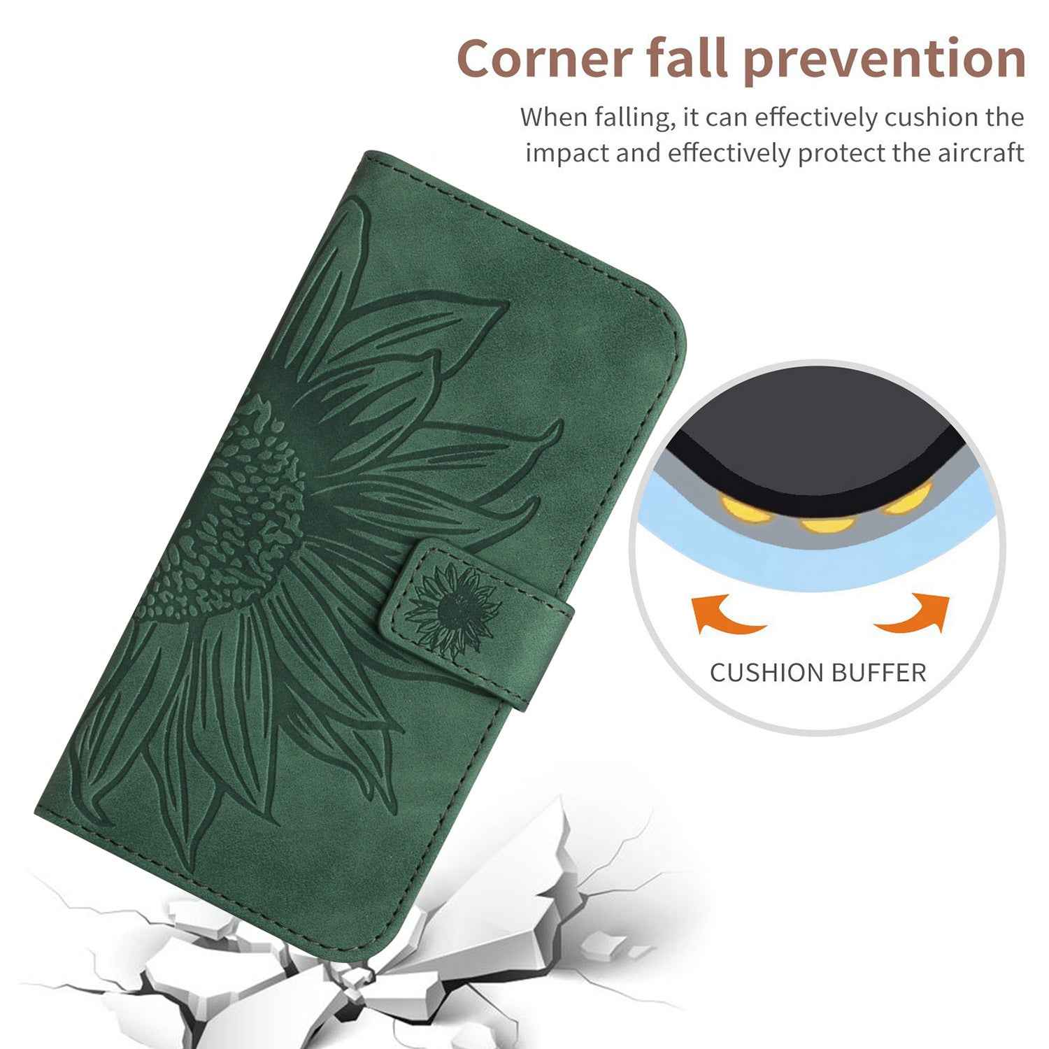 For Samsung Galaxy A57 5G Case Sunflower Imprint Leather Wallet Phone Cover with Wrist Strap - Dark Green