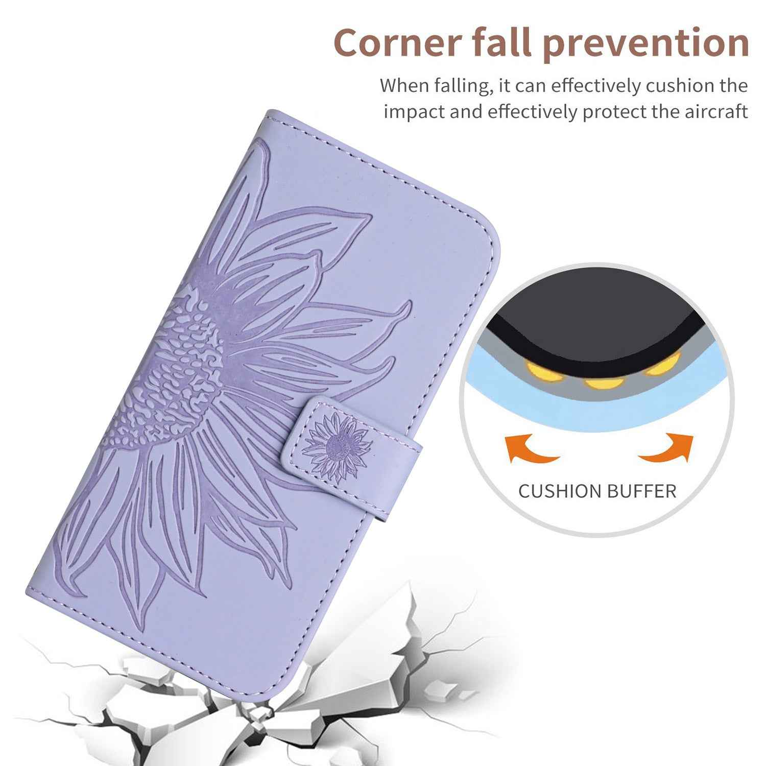 For Samsung Galaxy A57 5G Case Sunflower Imprint Leather Wallet Phone Cover with Wrist Strap - Light Purple