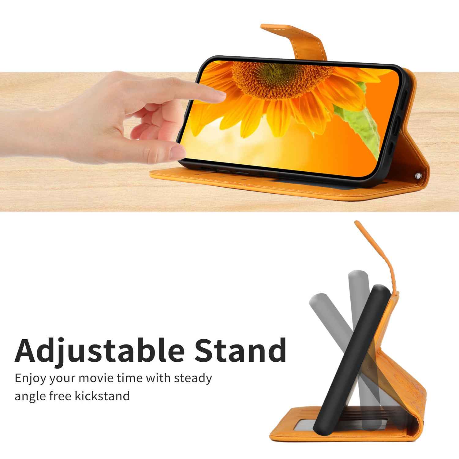 For Samsung Galaxy A57 5G Case Sunflower Imprint Leather Wallet Phone Cover with Wrist Strap - Yellow