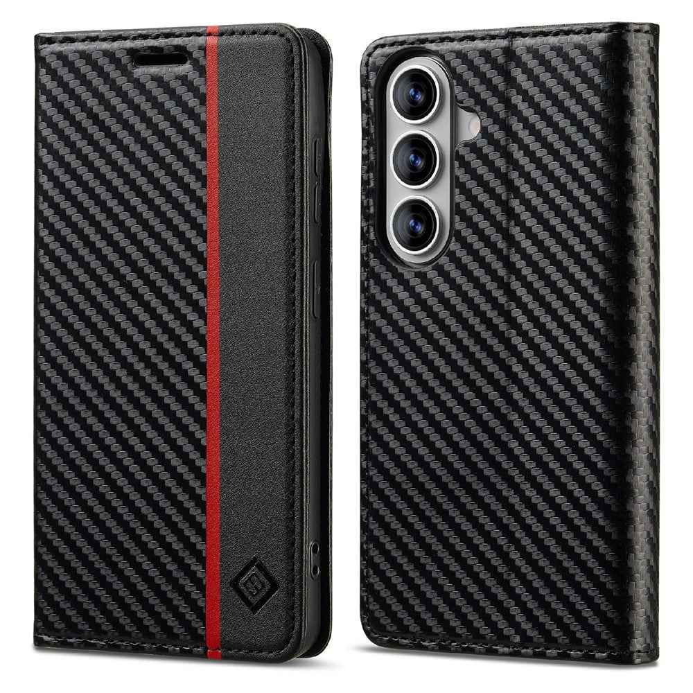 LC.IMEEKE For Samsung Galaxy A57 5G Wallet Case Carbon Fiber Texture Leather Phone Cover - Vertical Stripe