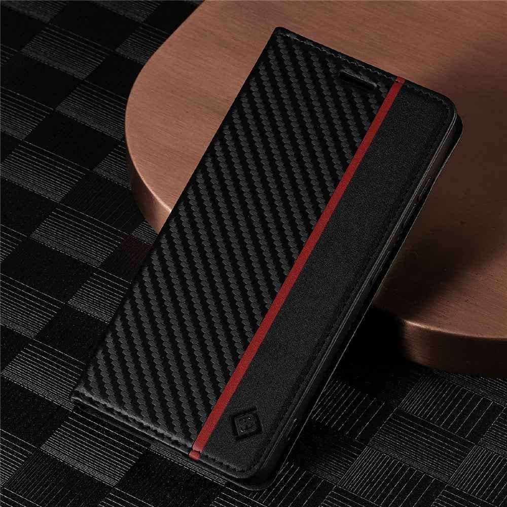 LC.IMEEKE For Samsung Galaxy A57 5G Wallet Case Carbon Fiber Texture Leather Phone Cover - Vertical Stripe