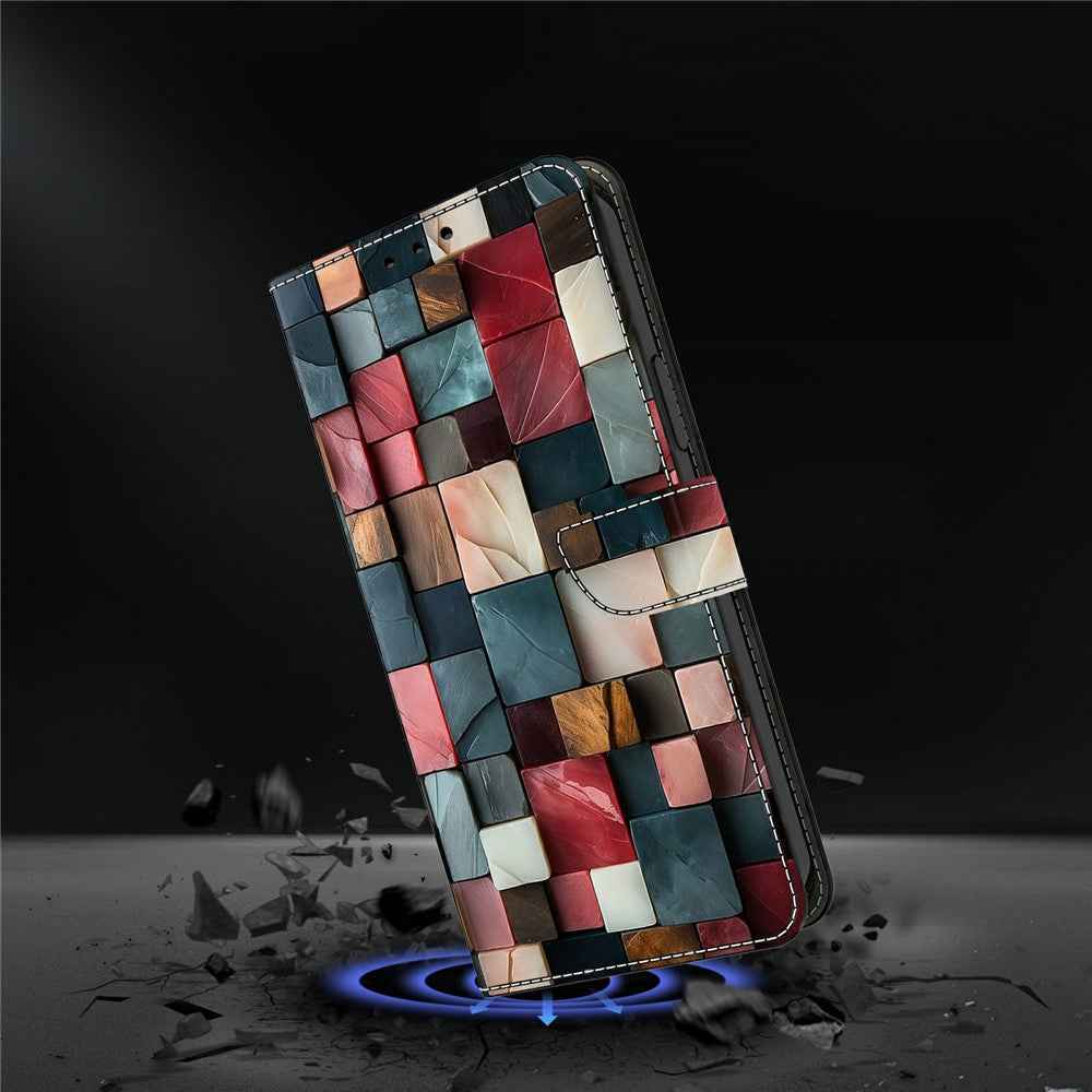 For Samsung Galaxy A57 5G Wallet Case Foldable Stand Pattern Printing Leather Flip Phone Cover - Colorful Brick Pattern