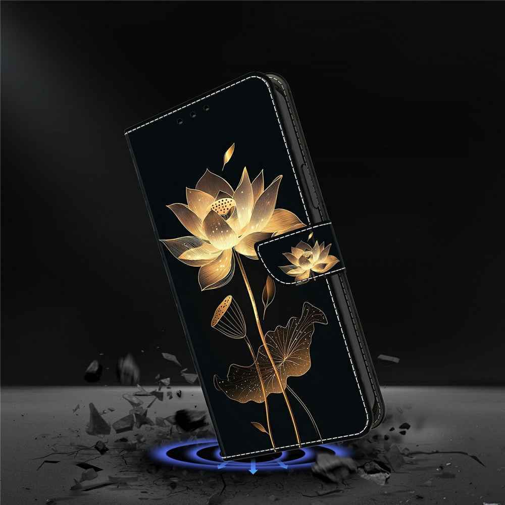 For Samsung Galaxy A57 5G Wallet Case Foldable Stand Pattern Printing Leather Flip Phone Cover - Gold-Threaded Lotus