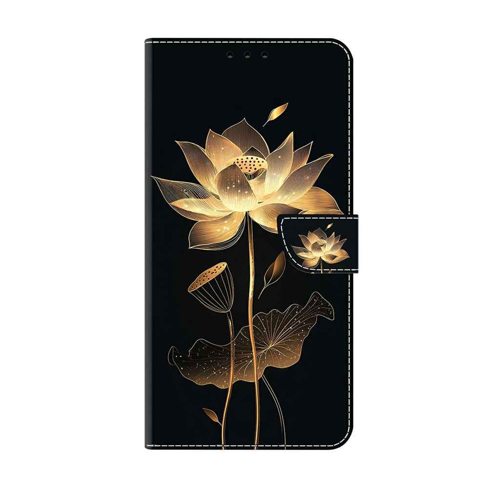 For Samsung Galaxy A57 5G Wallet Case Foldable Stand Pattern Printing Leather Flip Phone Cover - Gold-Threaded Lotus