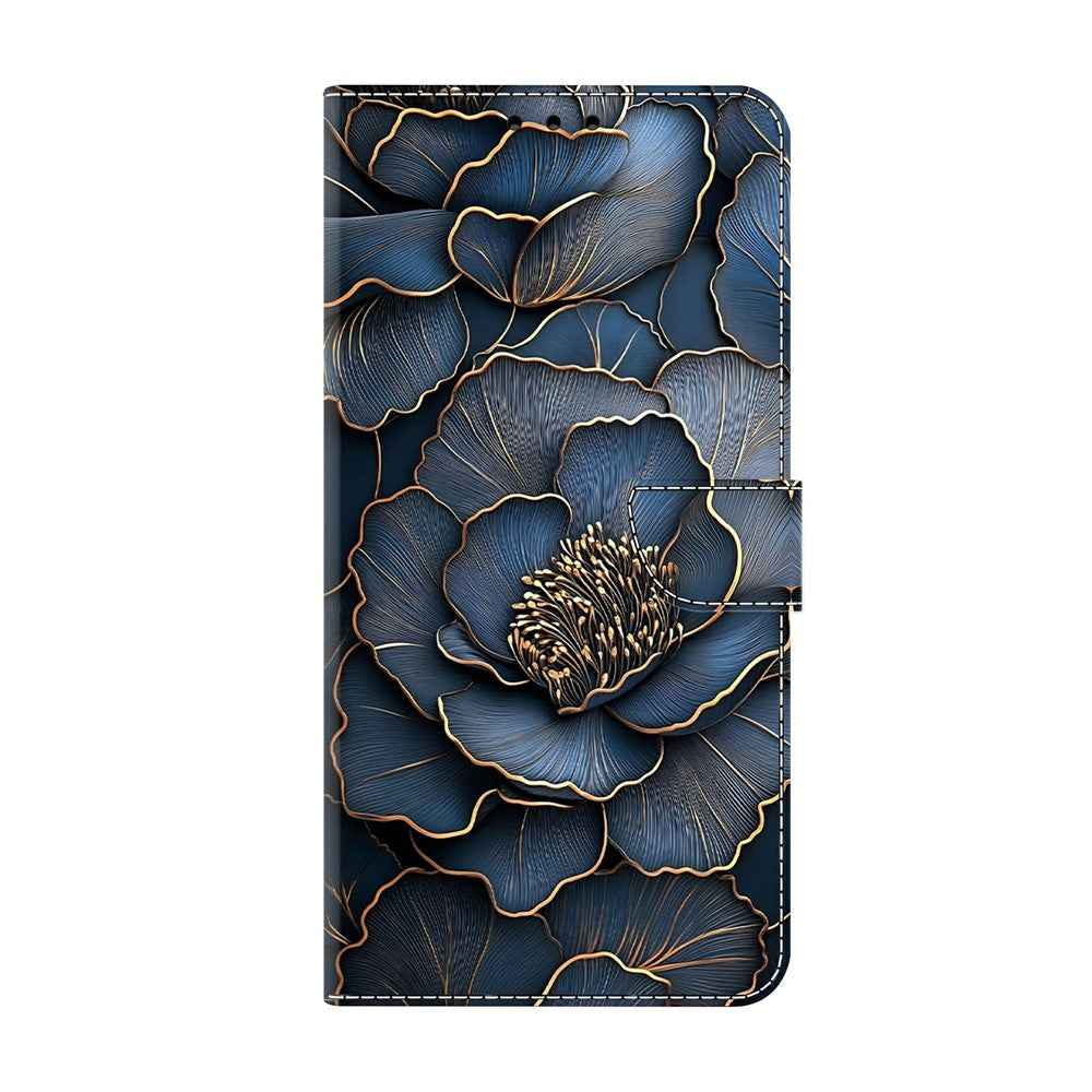 For Samsung Galaxy A57 5G Wallet Case Foldable Stand Pattern Printing Leather Flip Phone Cover - Blue Gold Peony