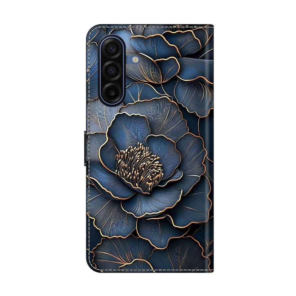 For Samsung Galaxy A57 5G Wallet Case Foldable Stand Pattern Printing Leather Flip Phone Cover - Blue Gold Peony