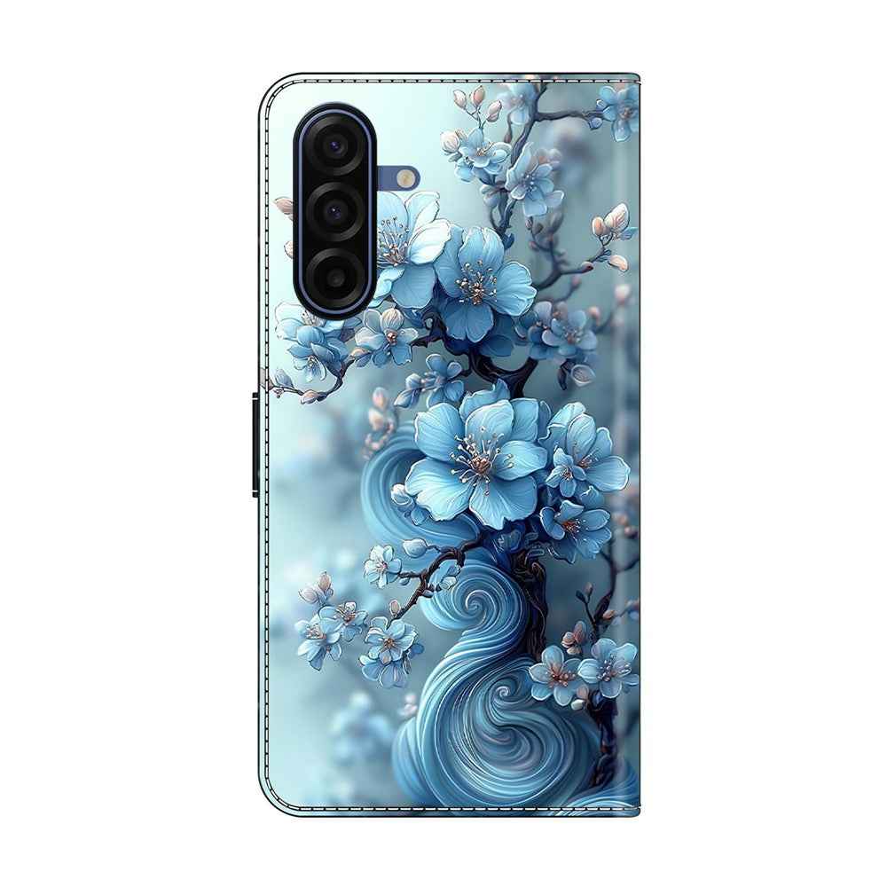 For Samsung Galaxy A57 5G Wallet Case Foldable Stand Pattern Printing Leather Flip Phone Cover - Ice Blue Flower