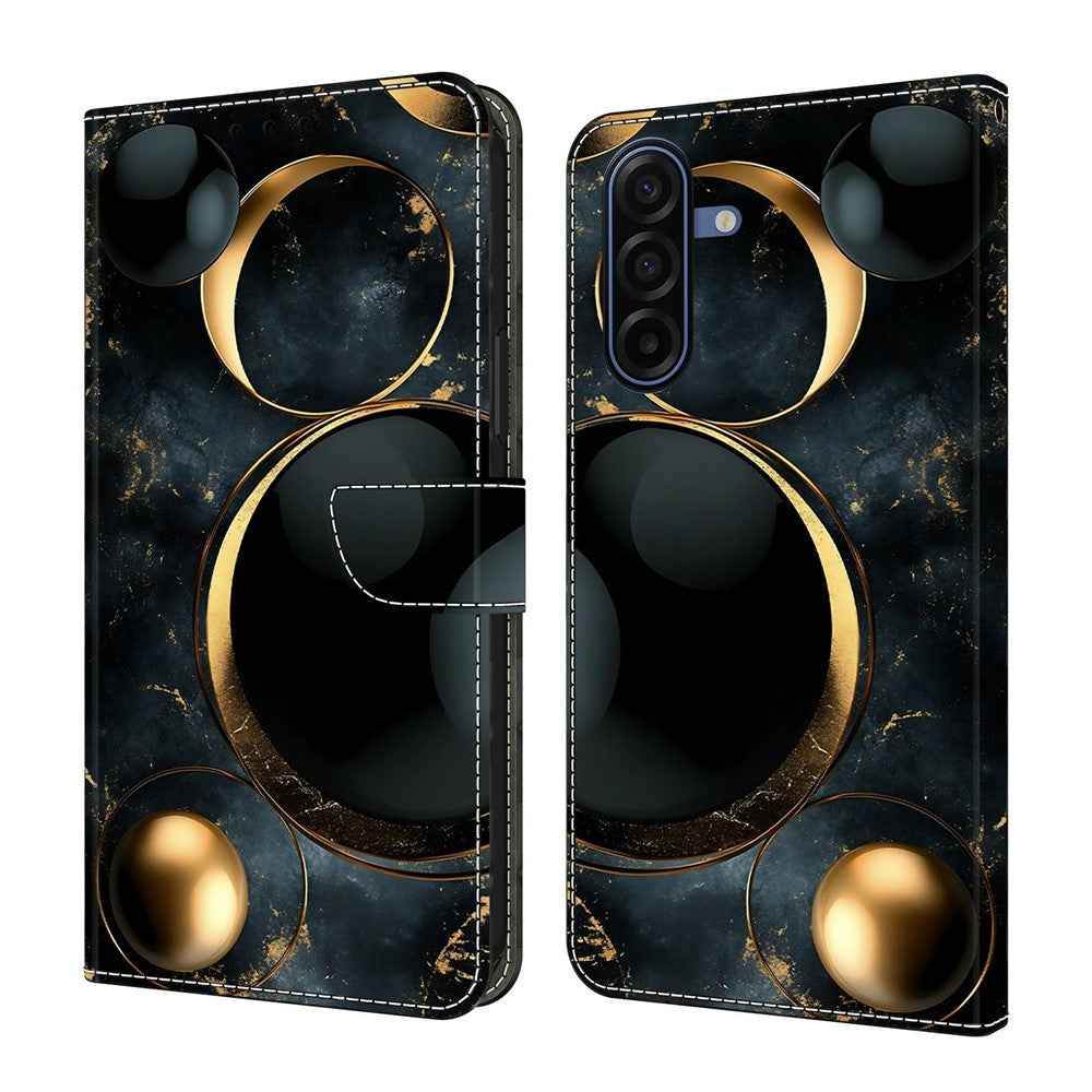 For Samsung Galaxy A57 5G Wallet Case Foldable Stand Pattern Printing Leather Flip Phone Cover - Luxurious Gold Rings