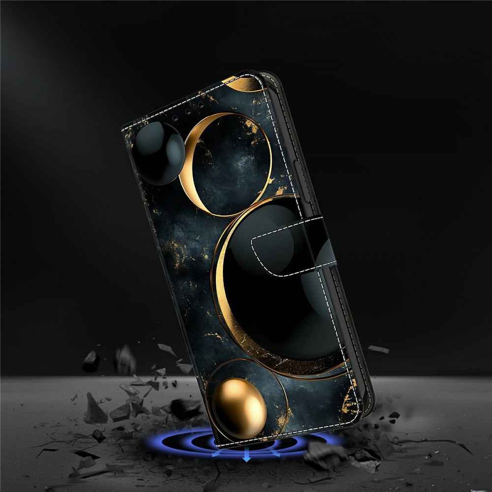 For Samsung Galaxy A57 5G Wallet Case Foldable Stand Pattern Printing Leather Flip Phone Cover - Luxurious Gold Rings