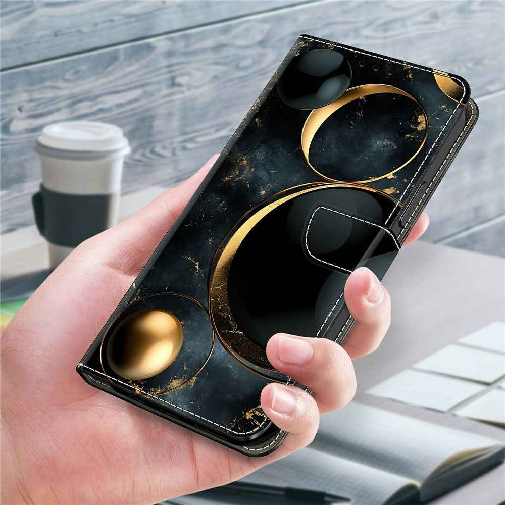 For Samsung Galaxy A57 5G Wallet Case Foldable Stand Pattern Printing Leather Flip Phone Cover - Luxurious Gold Rings
