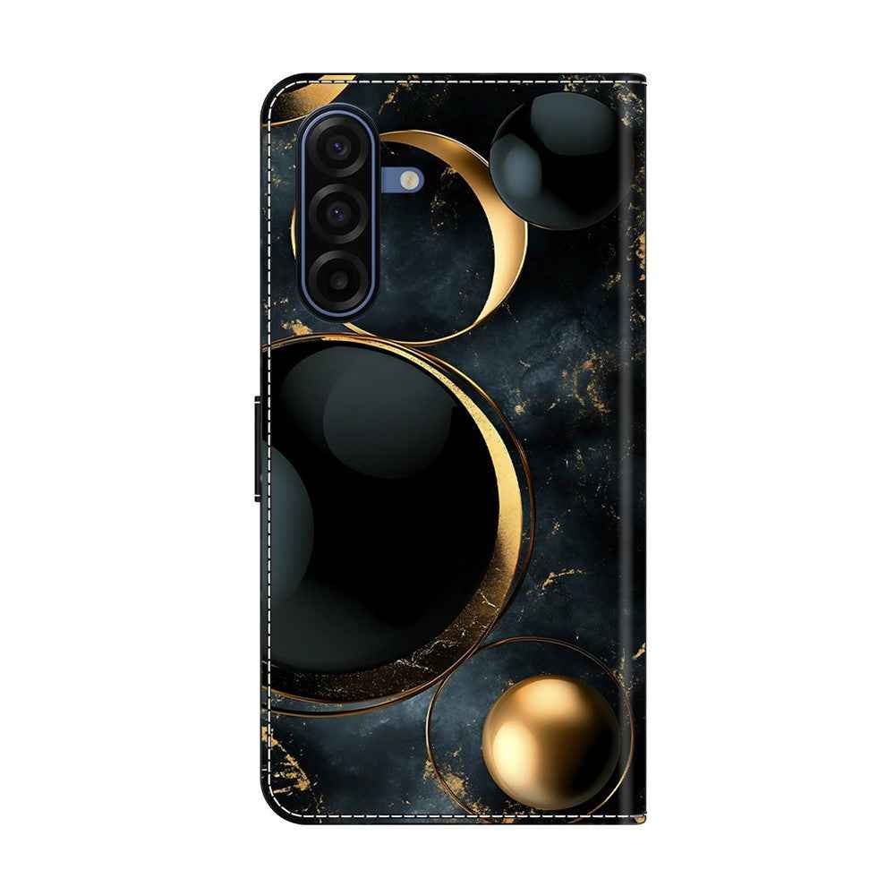For Samsung Galaxy A57 5G Wallet Case Foldable Stand Pattern Printing Leather Flip Phone Cover - Luxurious Gold Rings