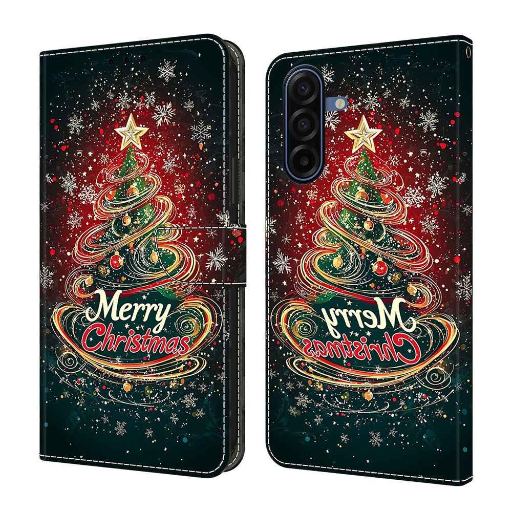 For Samsung Galaxy A57 5G Wallet Case Foldable Stand Pattern Printing Leather Flip Phone Cover - Christmas Tree