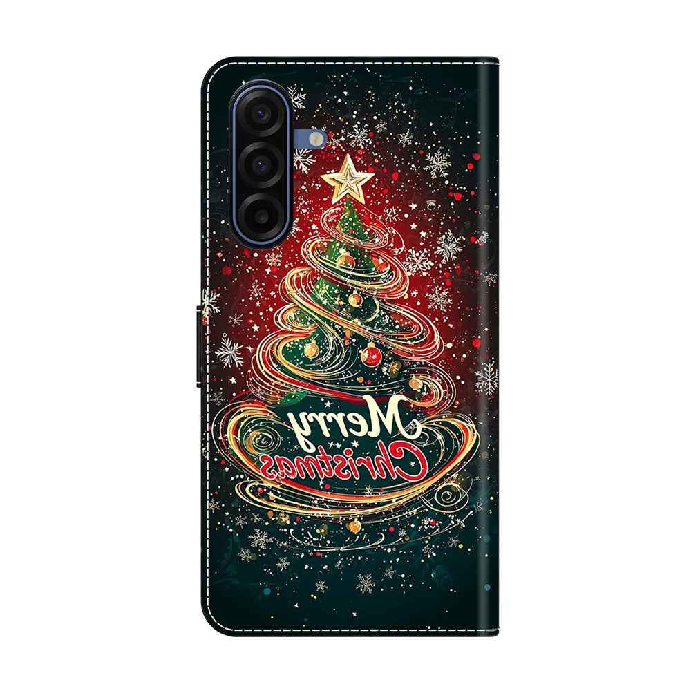 For Samsung Galaxy A57 5G Wallet Case Foldable Stand Pattern Printing Leather Flip Phone Cover - Christmas Tree