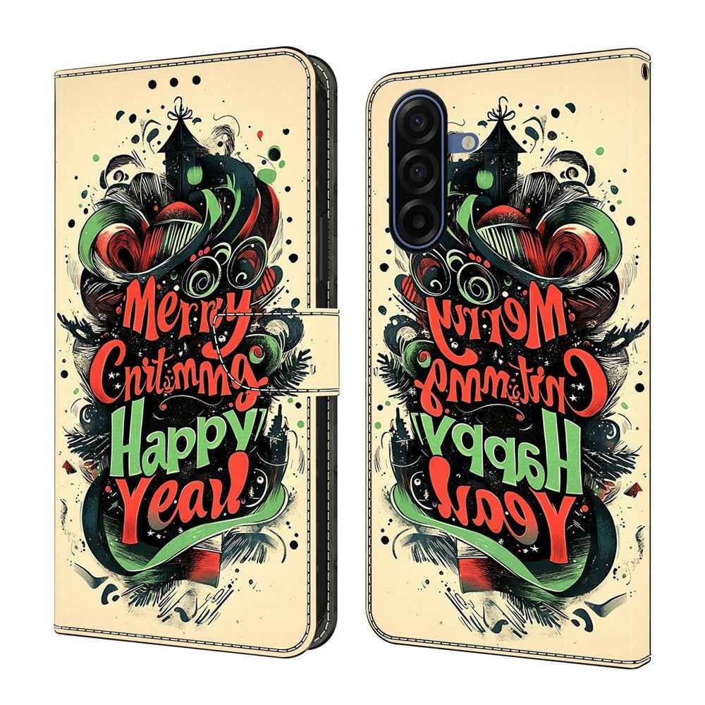 For Samsung Galaxy A57 5G Wallet Case Foldable Stand Pattern Printing Leather Flip Phone Cover - Christmas Graffiti