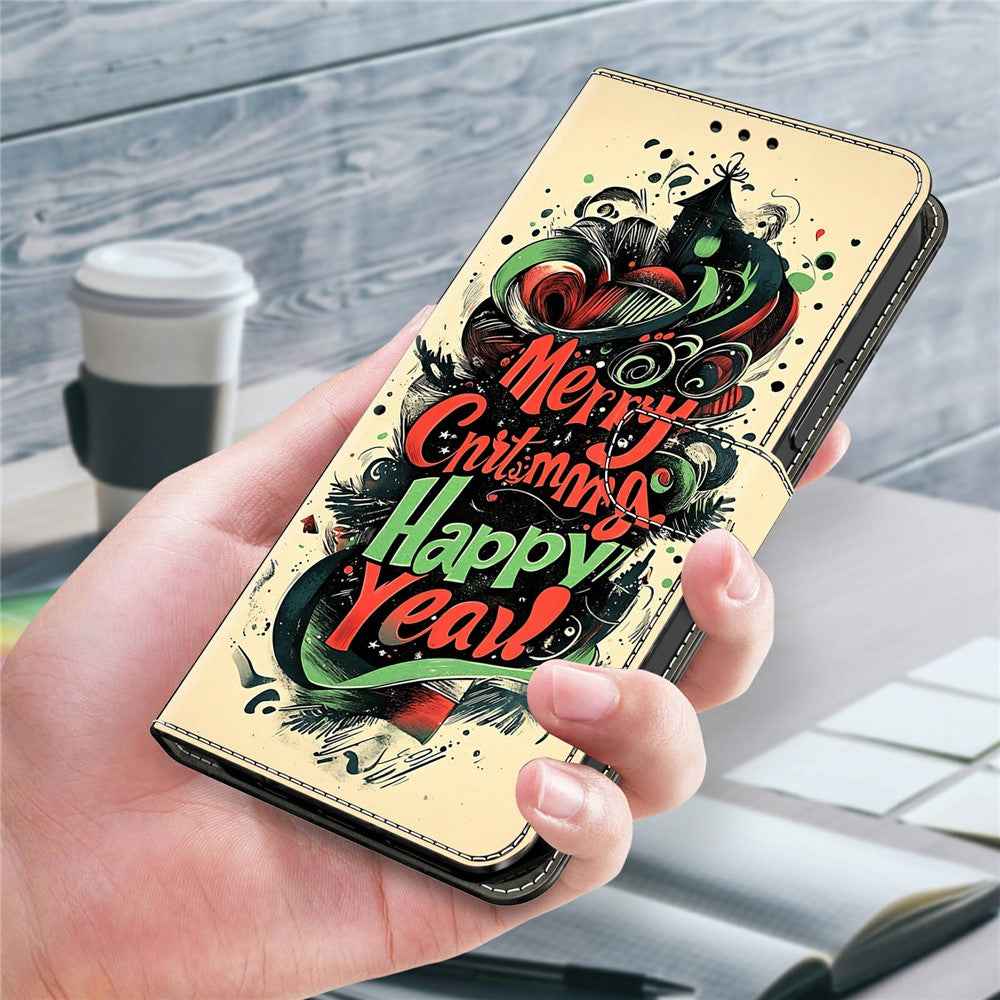 For Samsung Galaxy A57 5G Wallet Case Foldable Stand Pattern Printing Leather Flip Phone Cover - Christmas Graffiti