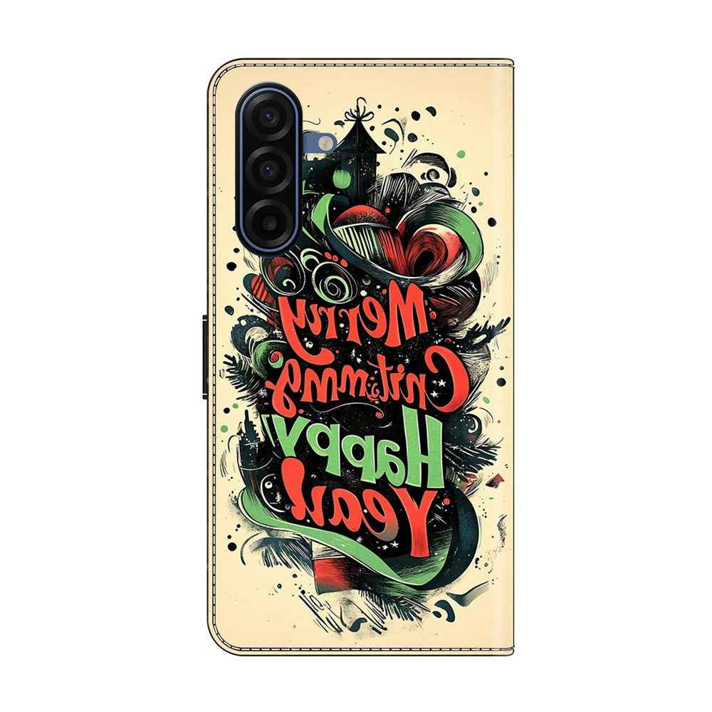 For Samsung Galaxy A57 5G Wallet Case Foldable Stand Pattern Printing Leather Flip Phone Cover - Christmas Graffiti