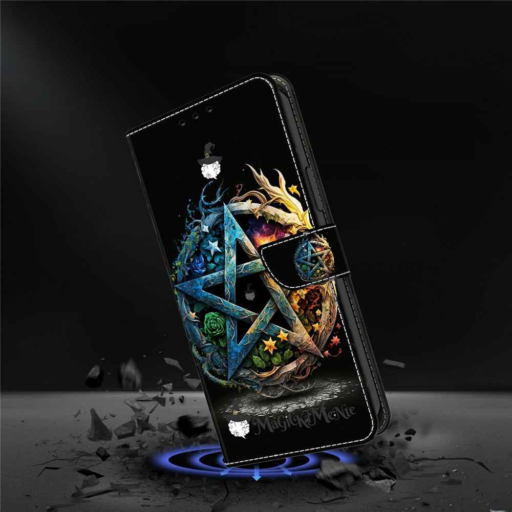 For Samsung Galaxy A57 5G Wallet Case Foldable Stand Pattern Printing Leather Flip Phone Cover - Pentagram