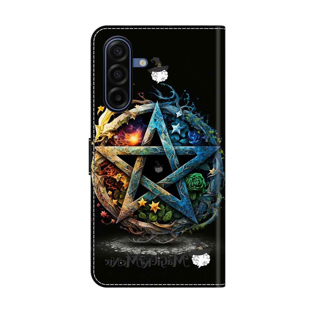 For Samsung Galaxy A57 5G Wallet Case Foldable Stand Pattern Printing Leather Flip Phone Cover - Pentagram