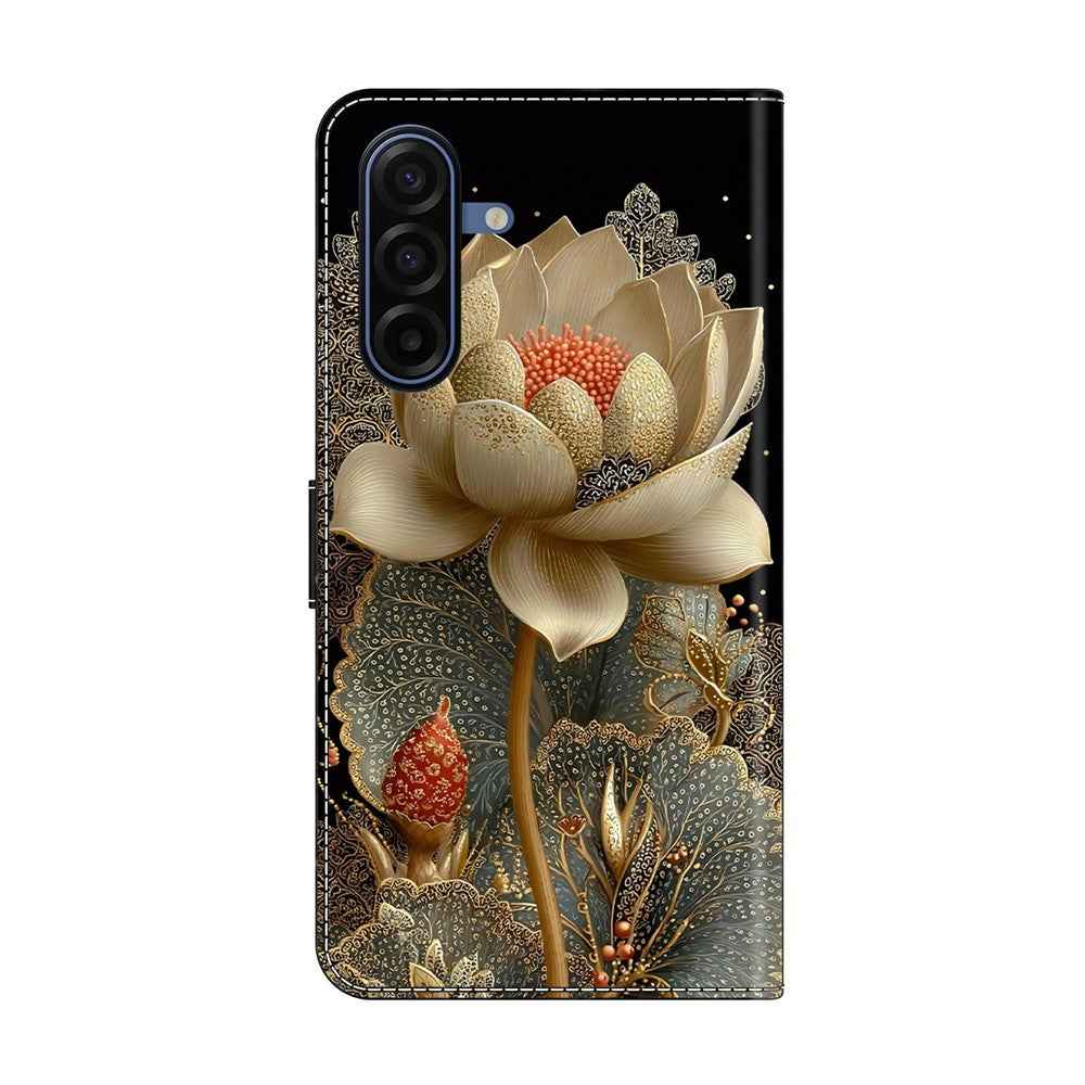 For Samsung Galaxy A57 5G Wallet Case Foldable Stand Pattern Printing Leather Flip Phone Cover - Golden Lotus
