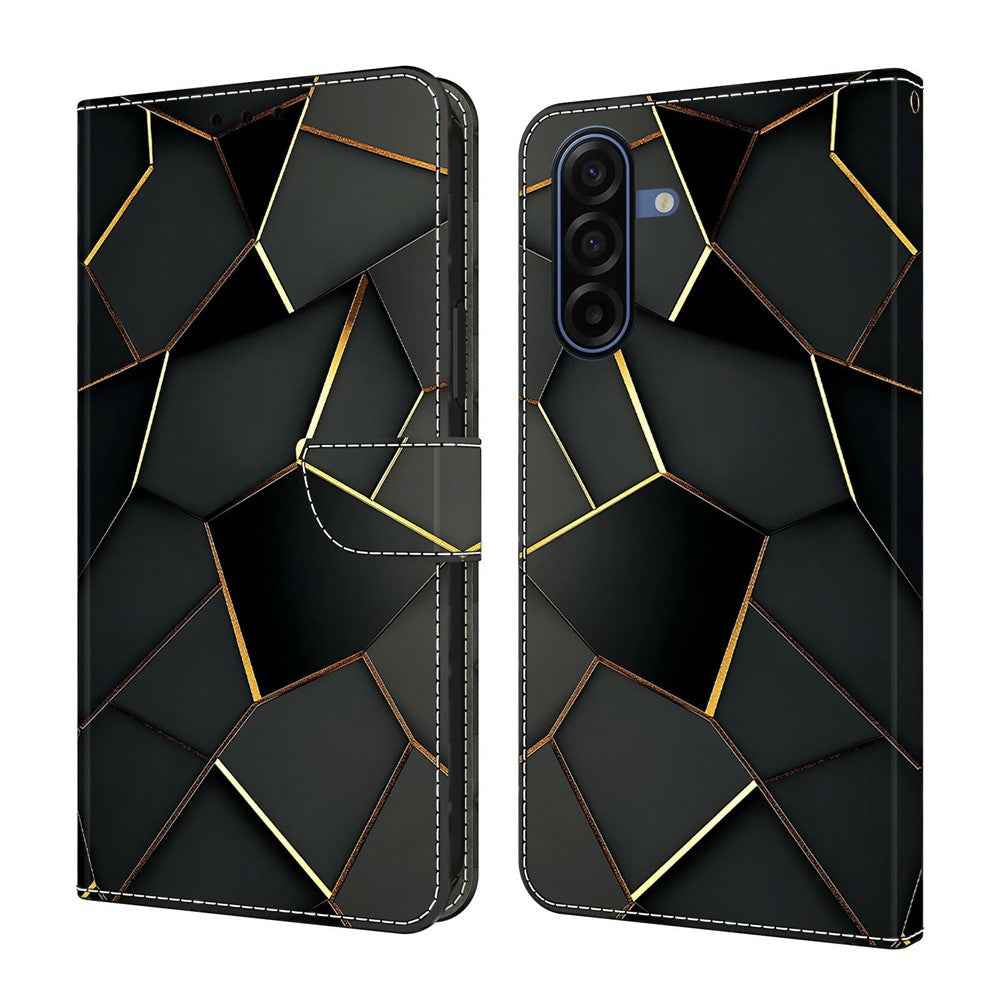 For Samsung Galaxy A57 5G Wallet Case Foldable Stand Pattern Printing Leather Flip Phone Cover - Black Gold Beveled Edges
