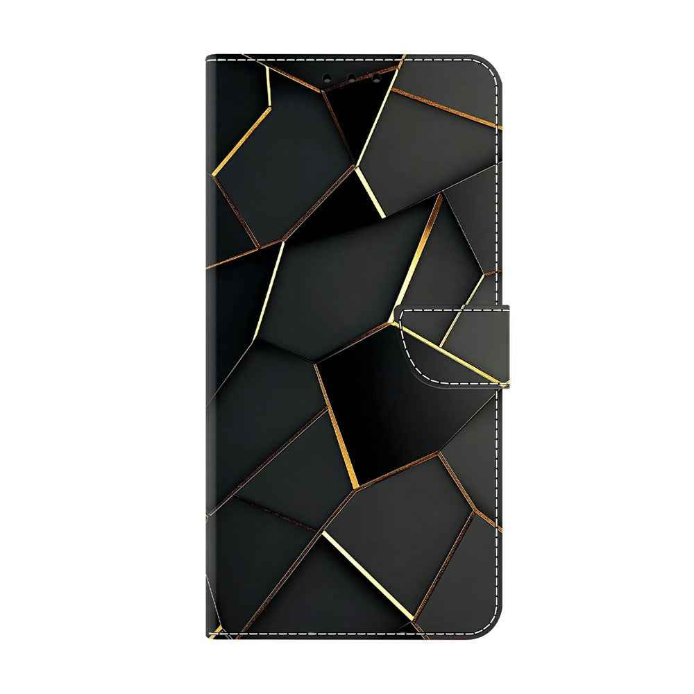 For Samsung Galaxy A57 5G Wallet Case Foldable Stand Pattern Printing Leather Flip Phone Cover - Black Gold Beveled Edges