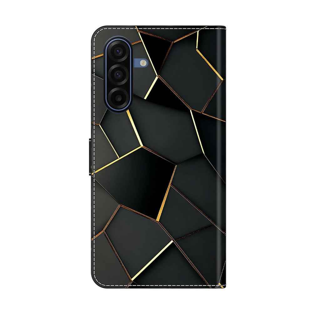 For Samsung Galaxy A57 5G Wallet Case Foldable Stand Pattern Printing Leather Flip Phone Cover - Black Gold Beveled Edges