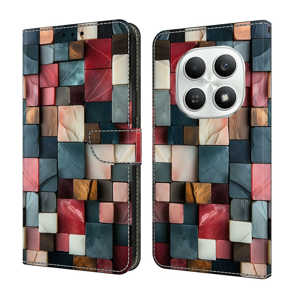 For Xiaomi Poco M8 5G / Redmi Note 15 5G (Global) Wallet Case Foldable Stand Pattern Printing Leather Flip Phone Cover - Colorful Brick Pattern