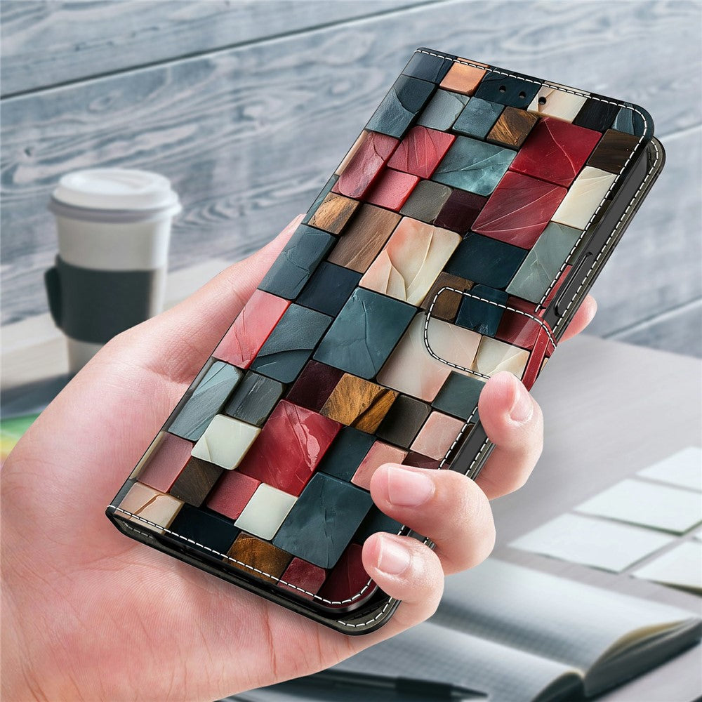 For Xiaomi Poco M8 5G / Redmi Note 15 5G (Global) Wallet Case Foldable Stand Pattern Printing Leather Flip Phone Cover - Colorful Brick Pattern