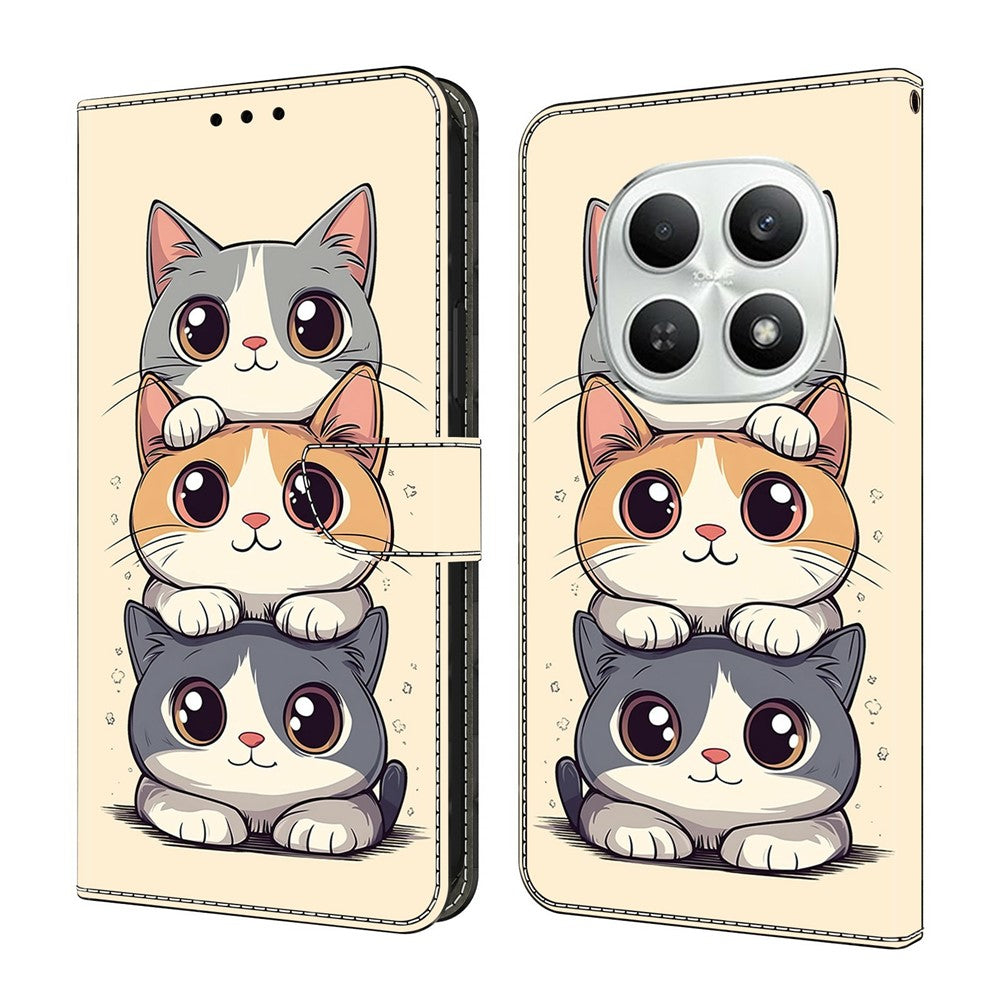 For Xiaomi Poco M8 5G / Redmi Note 15 5G (Global) Wallet Case Foldable Stand Pattern Printing Leather Flip Phone Cover - Stacked Cats
