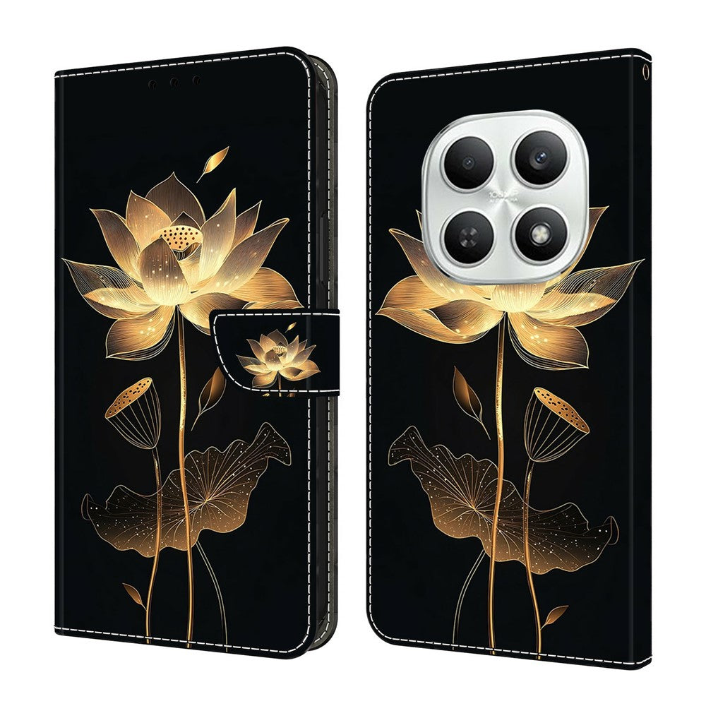 For Xiaomi Poco M8 5G / Redmi Note 15 5G (Global) Wallet Case Foldable Stand Pattern Printing Leather Flip Phone Cover - Gold-Threaded Lotus