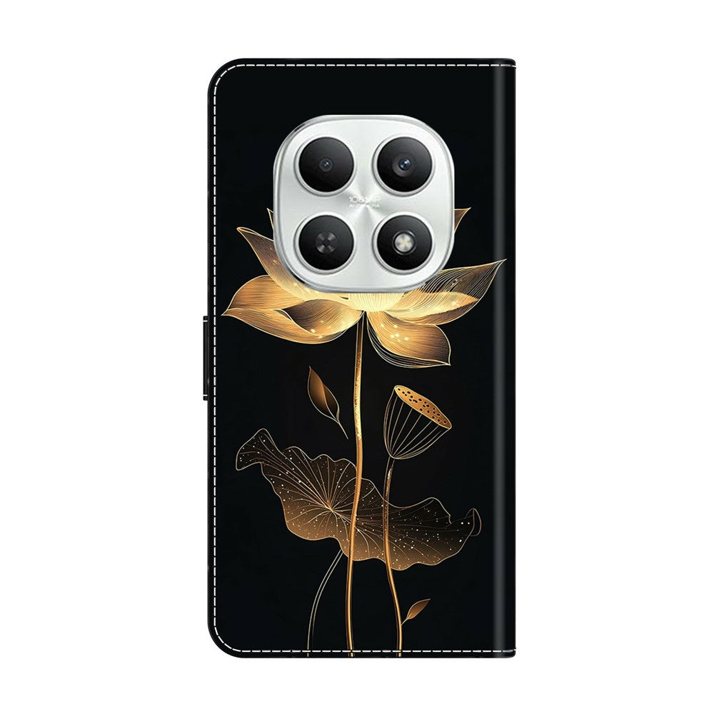 For Xiaomi Poco M8 5G / Redmi Note 15 5G (Global) Wallet Case Foldable Stand Pattern Printing Leather Flip Phone Cover - Gold-Threaded Lotus