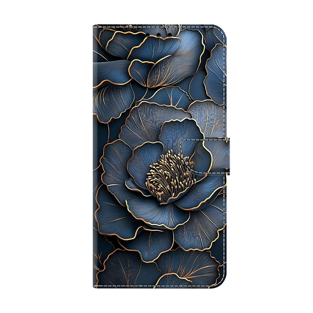 For Xiaomi Poco M8 5G / Redmi Note 15 5G (Global) Wallet Case Foldable Stand Pattern Printing Leather Flip Phone Cover - Blue Gold Peony
