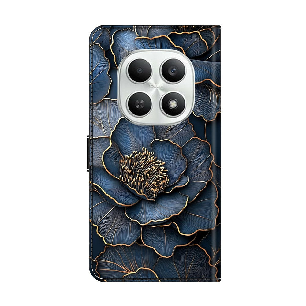 For Xiaomi Poco M8 5G / Redmi Note 15 5G (Global) Wallet Case Foldable Stand Pattern Printing Leather Flip Phone Cover - Blue Gold Peony