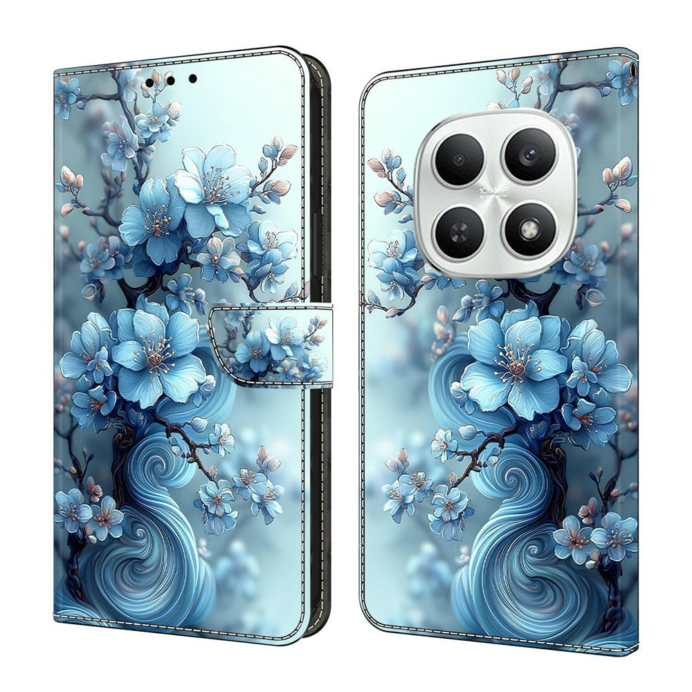 For Xiaomi Poco M8 5G / Redmi Note 15 5G (Global) Wallet Case Foldable Stand Pattern Printing Leather Flip Phone Cover - Ice Blue Flower