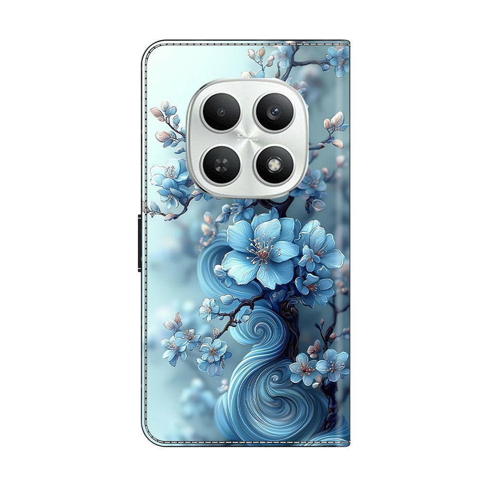 For Xiaomi Poco M8 5G / Redmi Note 15 5G (Global) Wallet Case Foldable Stand Pattern Printing Leather Flip Phone Cover - Ice Blue Flower