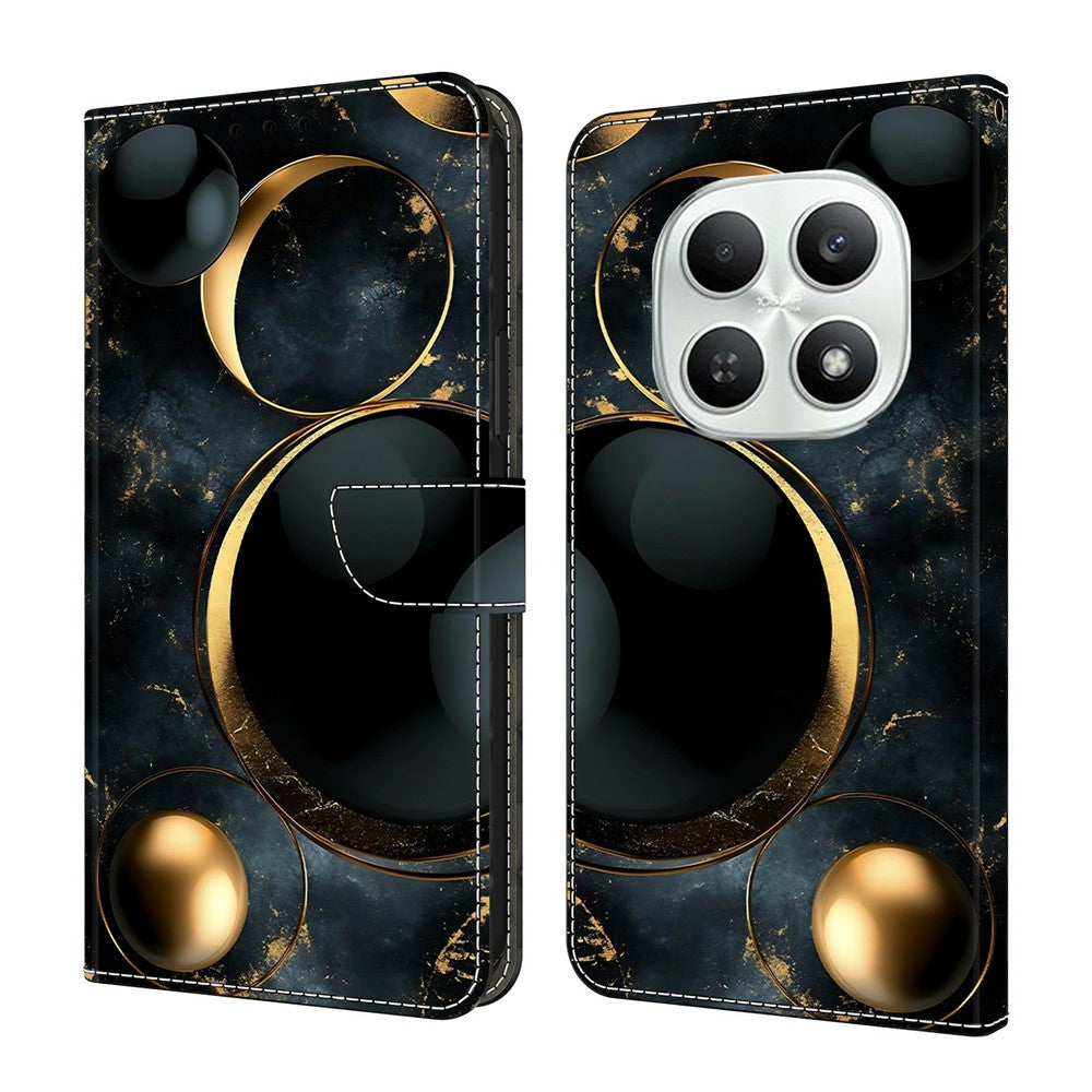 For Xiaomi Poco M8 5G / Redmi Note 15 5G (Global) Wallet Case Foldable Stand Pattern Printing Leather Flip Phone Cover - Luxurious Gold Rings