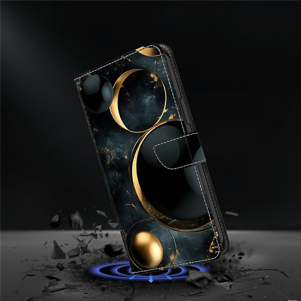 For Xiaomi Poco M8 5G / Redmi Note 15 5G (Global) Wallet Case Foldable Stand Pattern Printing Leather Flip Phone Cover - Luxurious Gold Rings