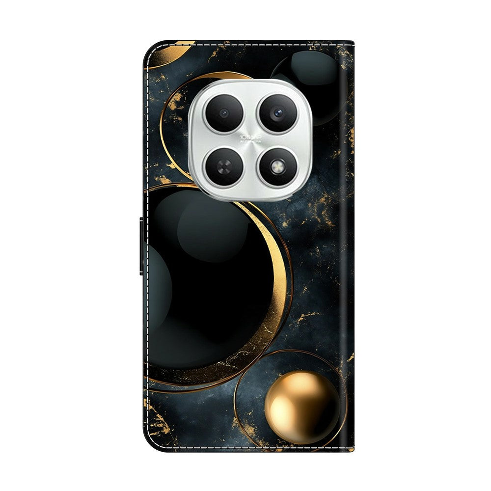 For Xiaomi Poco M8 5G / Redmi Note 15 5G (Global) Wallet Case Foldable Stand Pattern Printing Leather Flip Phone Cover - Luxurious Gold Rings