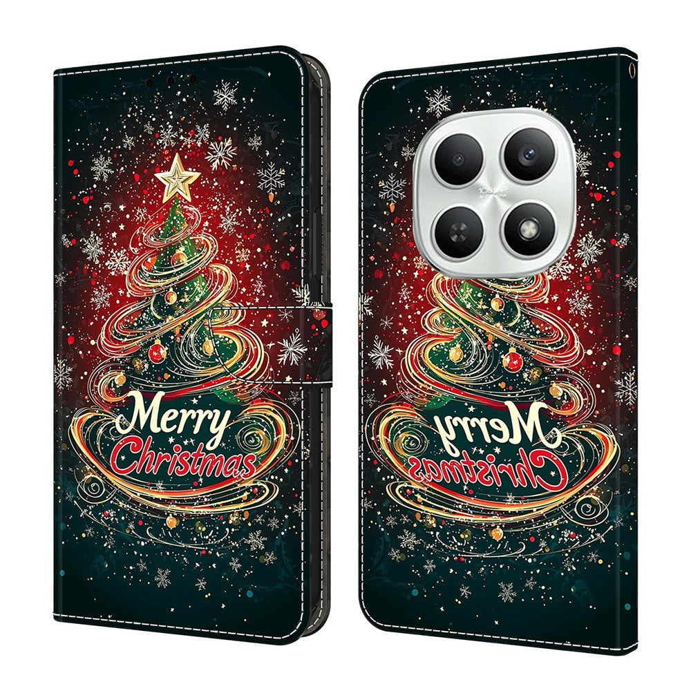 For Xiaomi Poco M8 5G / Redmi Note 15 5G (Global) Wallet Case Foldable Stand Pattern Printing Leather Flip Phone Cover - Christmas Tree