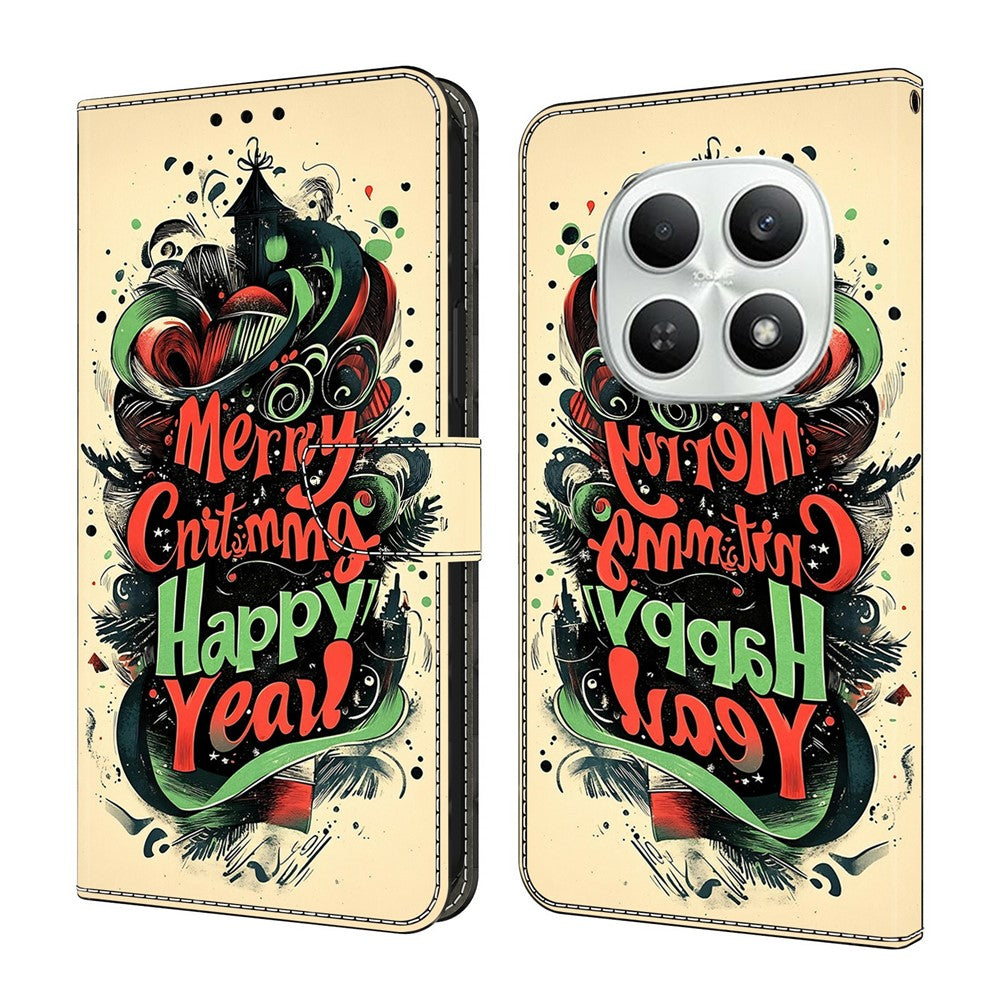 For Xiaomi Poco M8 5G / Redmi Note 15 5G (Global) Wallet Case Foldable Stand Pattern Printing Leather Flip Phone Cover - Christmas Graffiti