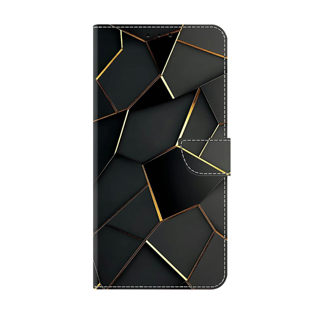 For Xiaomi Poco M8 5G / Redmi Note 15 5G (Global) Wallet Case Foldable Stand Pattern Printing Leather Flip Phone Cover - Black Gold Beveled Edges