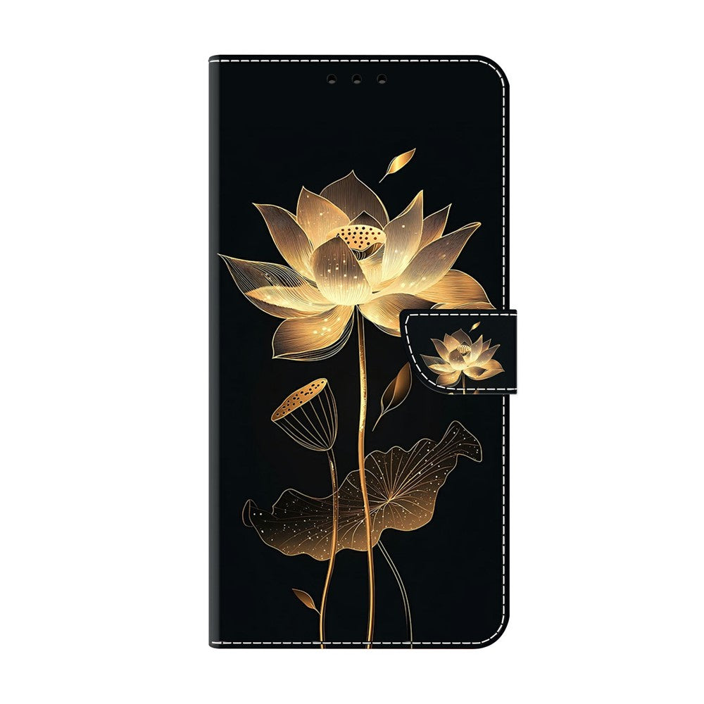 For Xiaomi Redmi Note 15 Pro 5G (Global) Wallet Case Foldable Stand Pattern Printing Leather Flip Phone Cover - Gold-Threaded Lotus