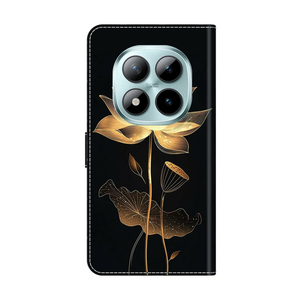 For Xiaomi Redmi Note 15 Pro 5G (Global) Wallet Case Foldable Stand Pattern Printing Leather Flip Phone Cover - Gold-Threaded Lotus