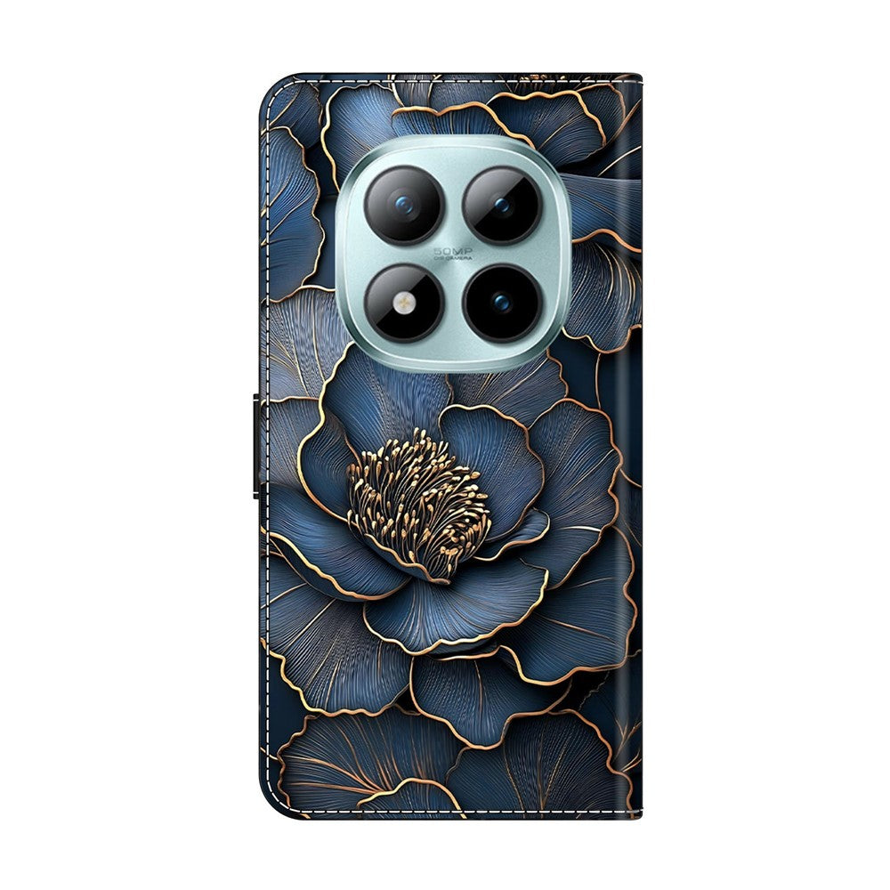 For Xiaomi Redmi Note 15 Pro 5G (Global) Wallet Case Foldable Stand Pattern Printing Leather Flip Phone Cover - Blue Gold Peony