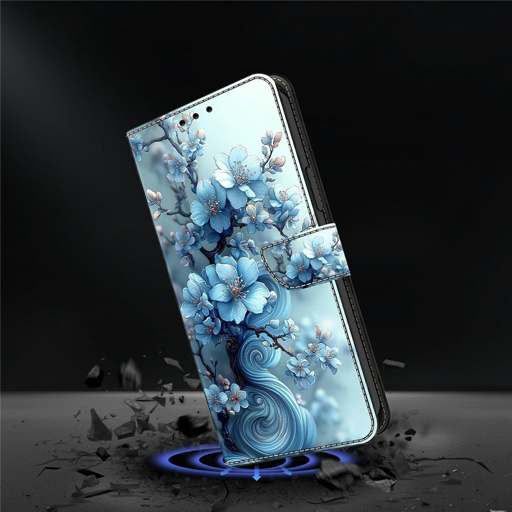 For Xiaomi Redmi Note 15 Pro 5G (Global) Wallet Case Foldable Stand Pattern Printing Leather Flip Phone Cover - Ice Blue Flower