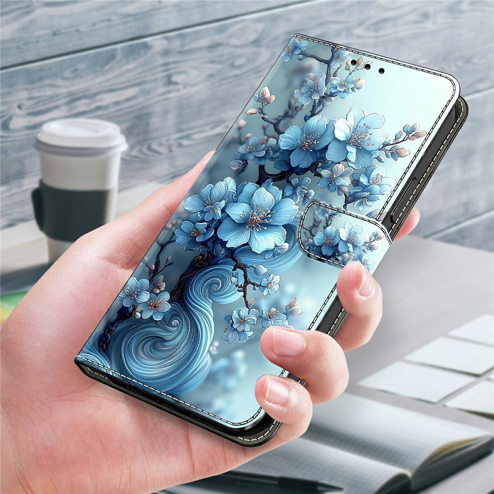 For Xiaomi Redmi Note 15 Pro 5G (Global) Wallet Case Foldable Stand Pattern Printing Leather Flip Phone Cover - Ice Blue Flower