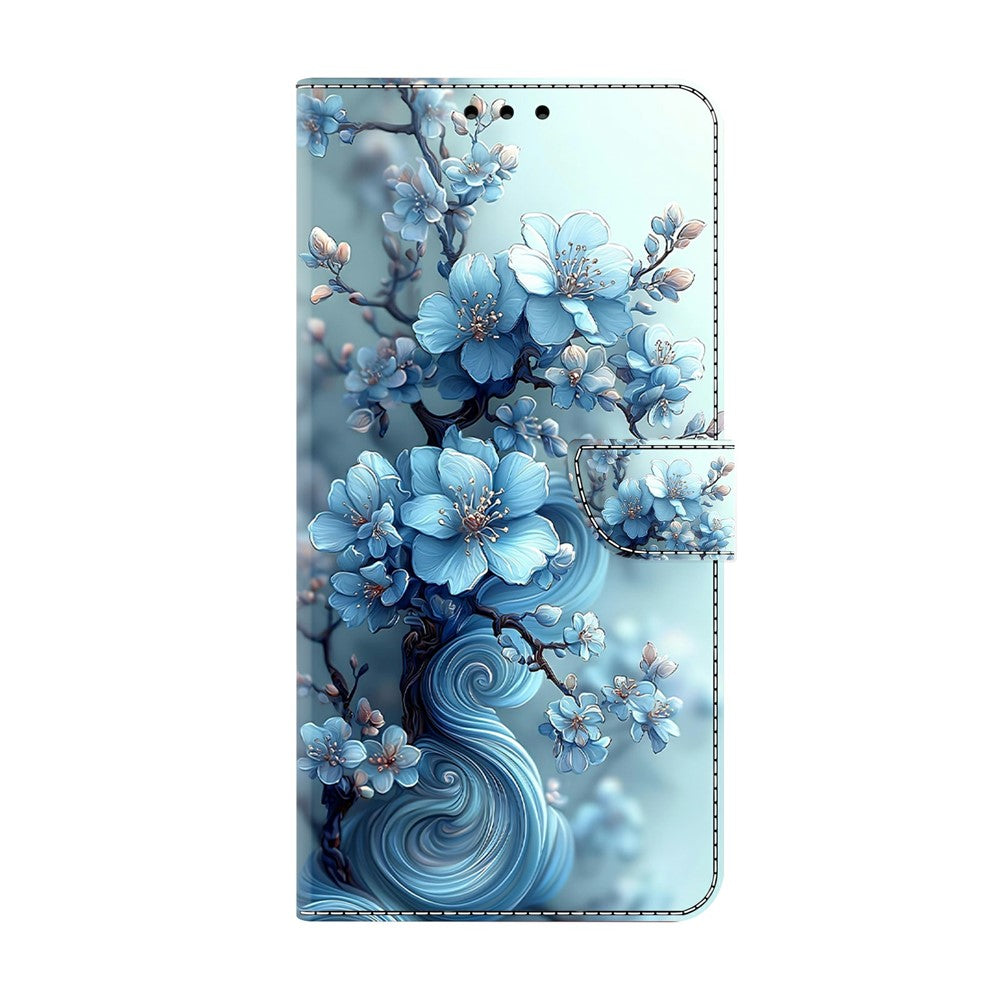 For Xiaomi Redmi Note 15 Pro 5G (Global) Wallet Case Foldable Stand Pattern Printing Leather Flip Phone Cover - Ice Blue Flower